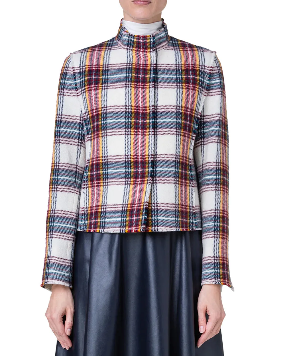 Tartan Check Flannel Stand Collar Jacket