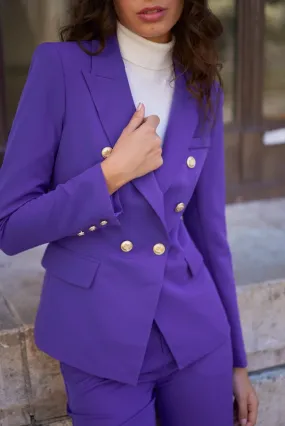 Timeless Fitted Blazer Jacket with Gold Double-Breasted Buttons Violet