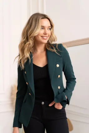 Timeless Fitted Double-Breasted Suit Jacket with Gold Buttons  Bottle Green