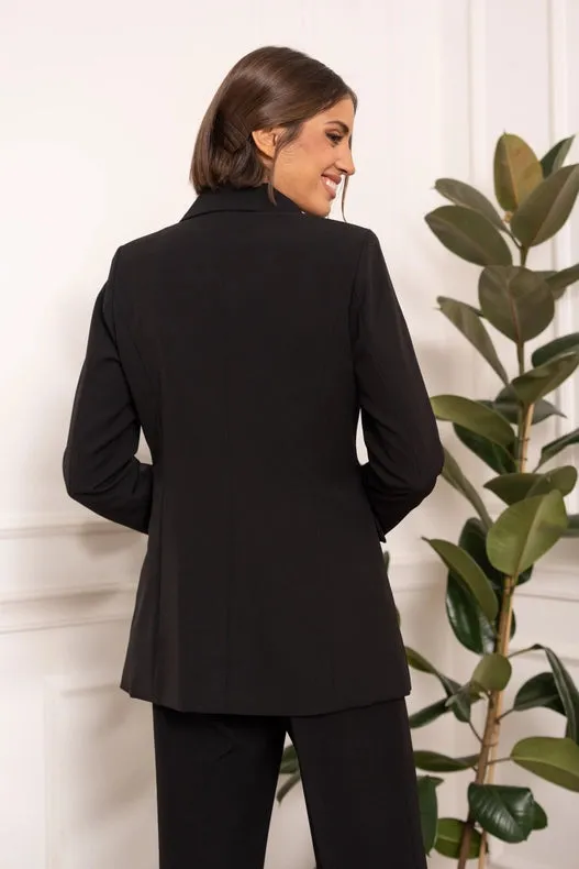 Timeless Mid-Length Double-Breasted Plain Jacket Black