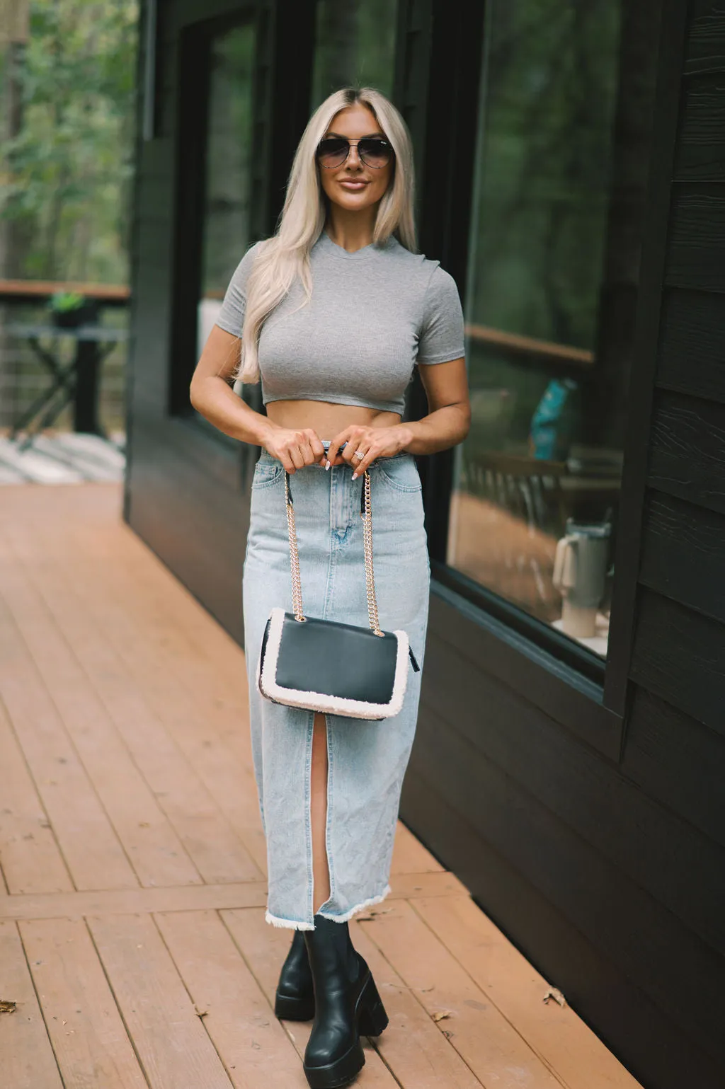 Tori Ribbed Crop Top- Heather Grey