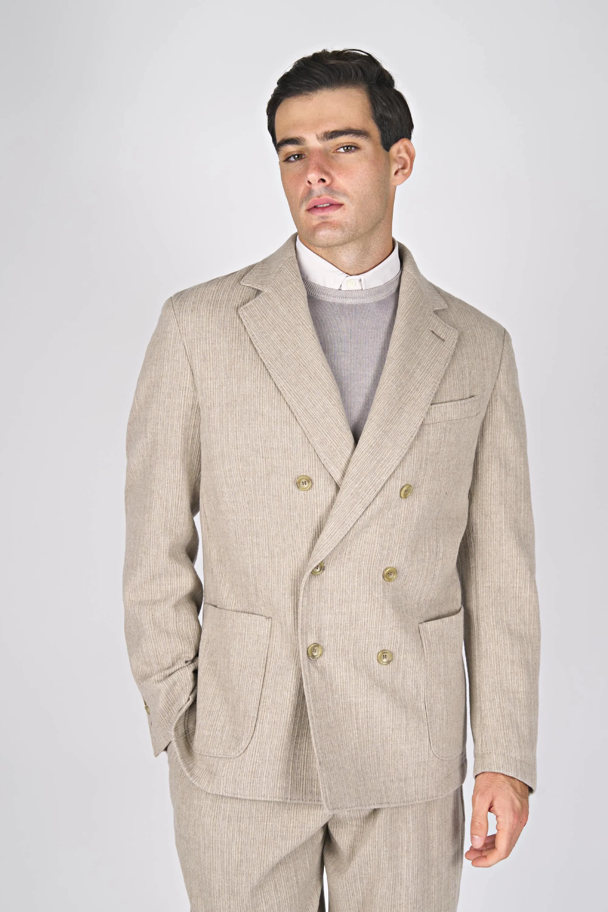 Unlined and Unstructured Double-Breasted Corduroy Jacket