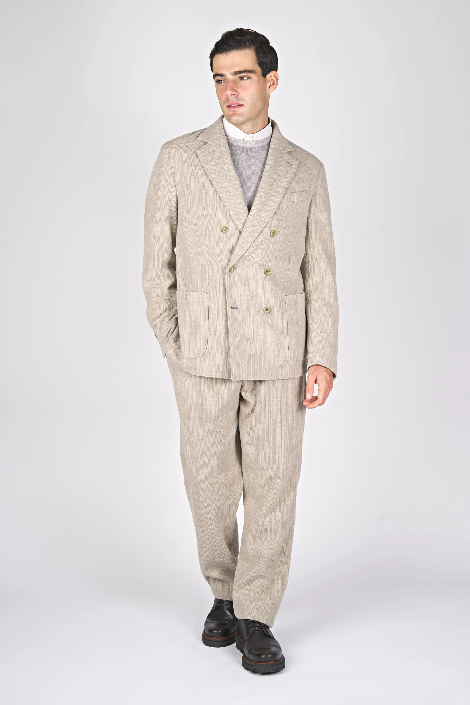 Unlined and Unstructured Double-Breasted Corduroy Jacket