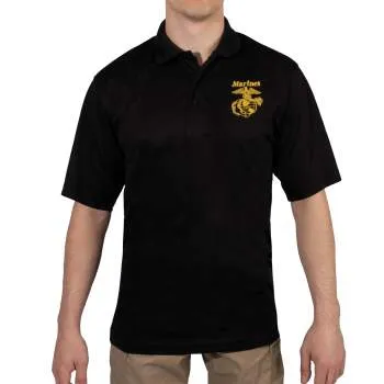 USMC Eagle, Globe & Anchor Moisture Wicking Polo Shirt - Black