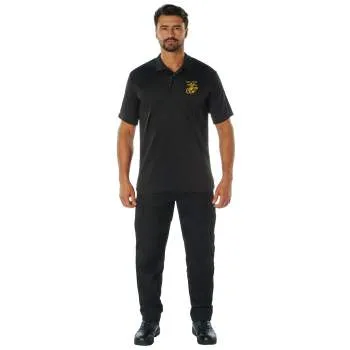 USMC Eagle, Globe & Anchor Moisture Wicking Polo Shirt - Black