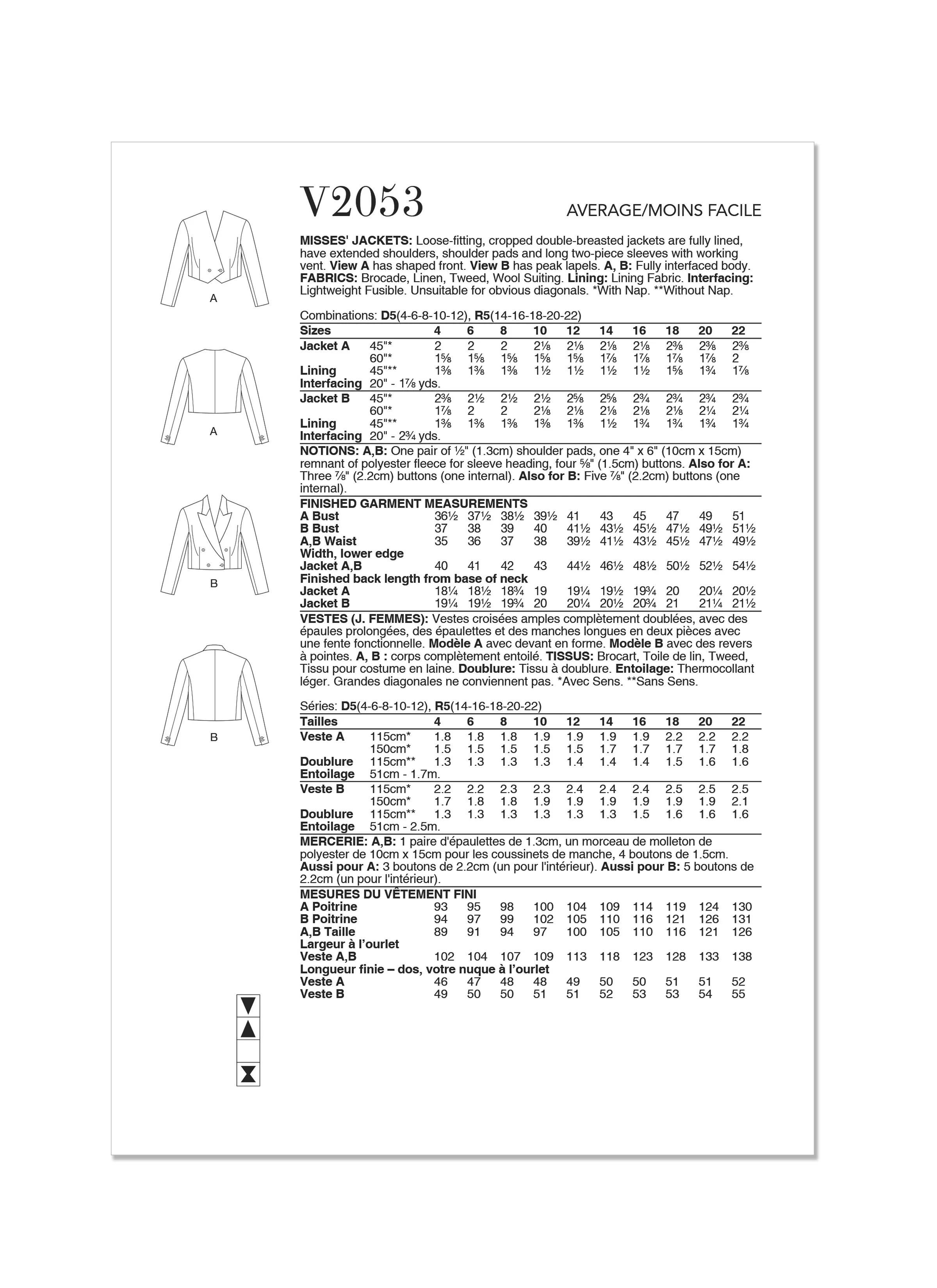 Vogue Sewing Pattern 2053 Jackets