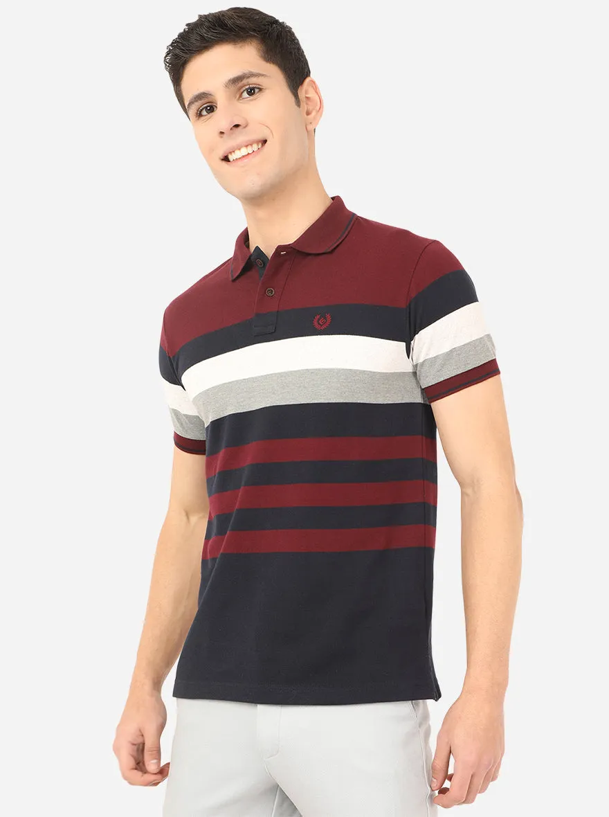 Wine Striped Slim Fit Polo T-Shirt | Greenfibre