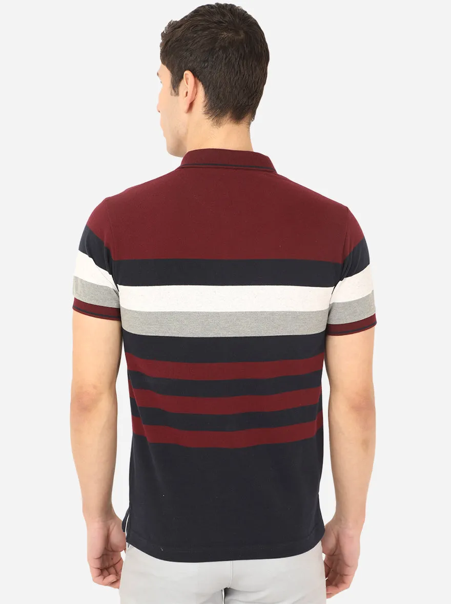 Wine Striped Slim Fit Polo T-Shirt | Greenfibre