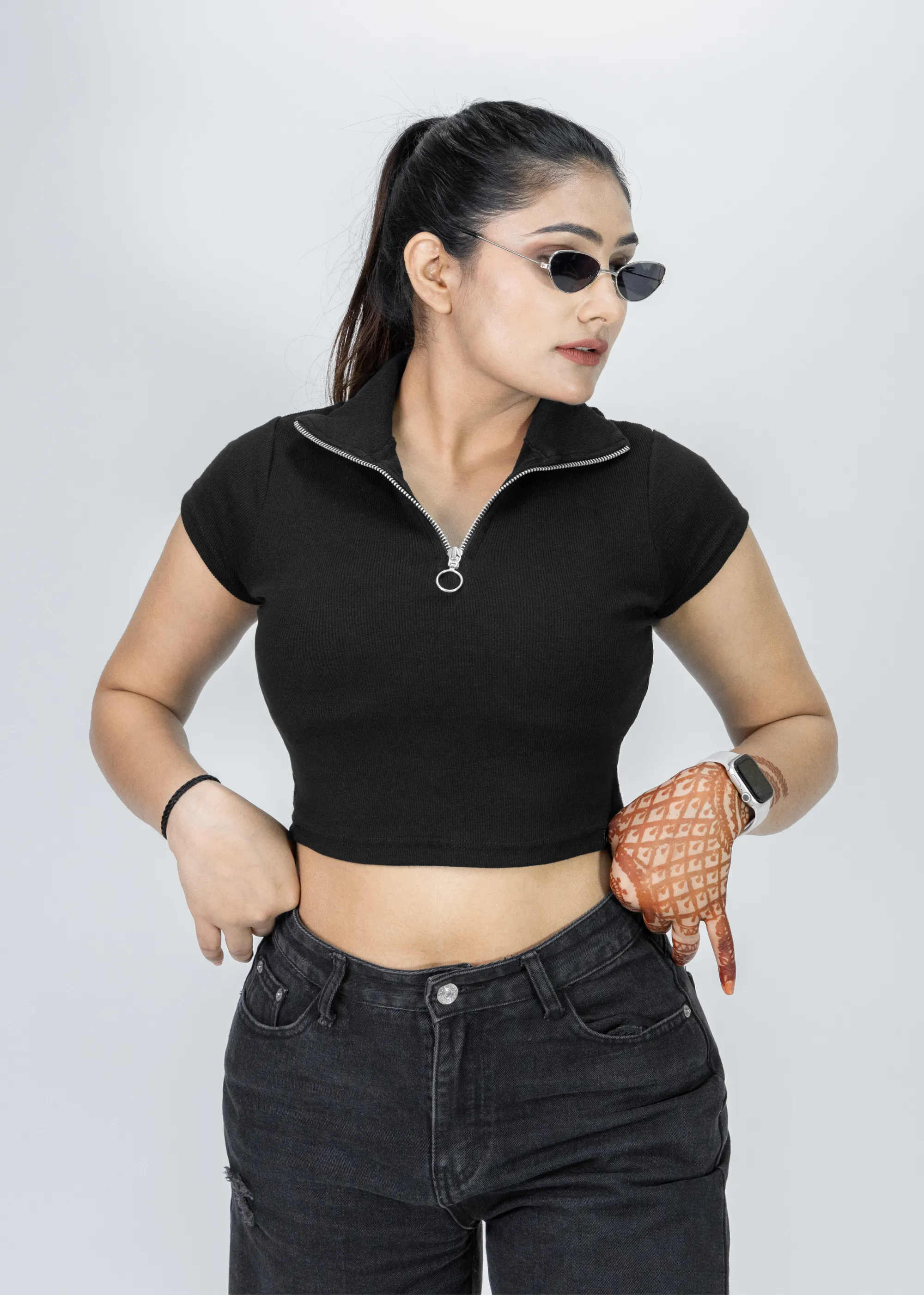 ZipZap Ribbed Collar Crop Top